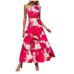 NEW PRETTYGARDEN Women's Floral Maxi Dress, One Shoulder Sleeveless, L